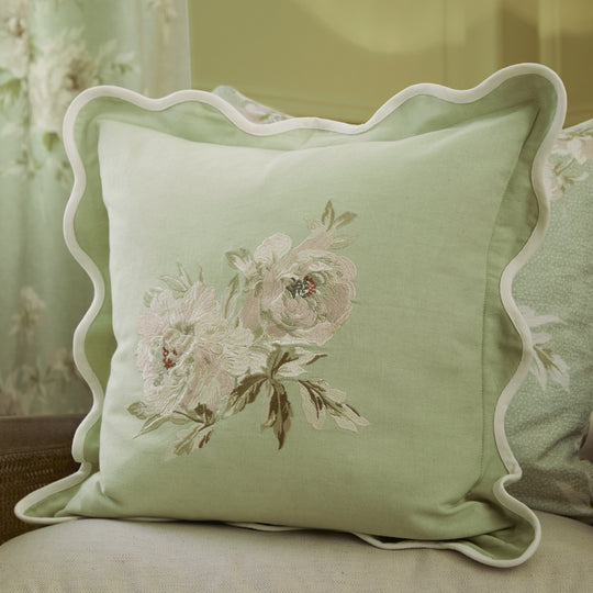 Sanderson Adele Floral Embroidered Cushion Sage