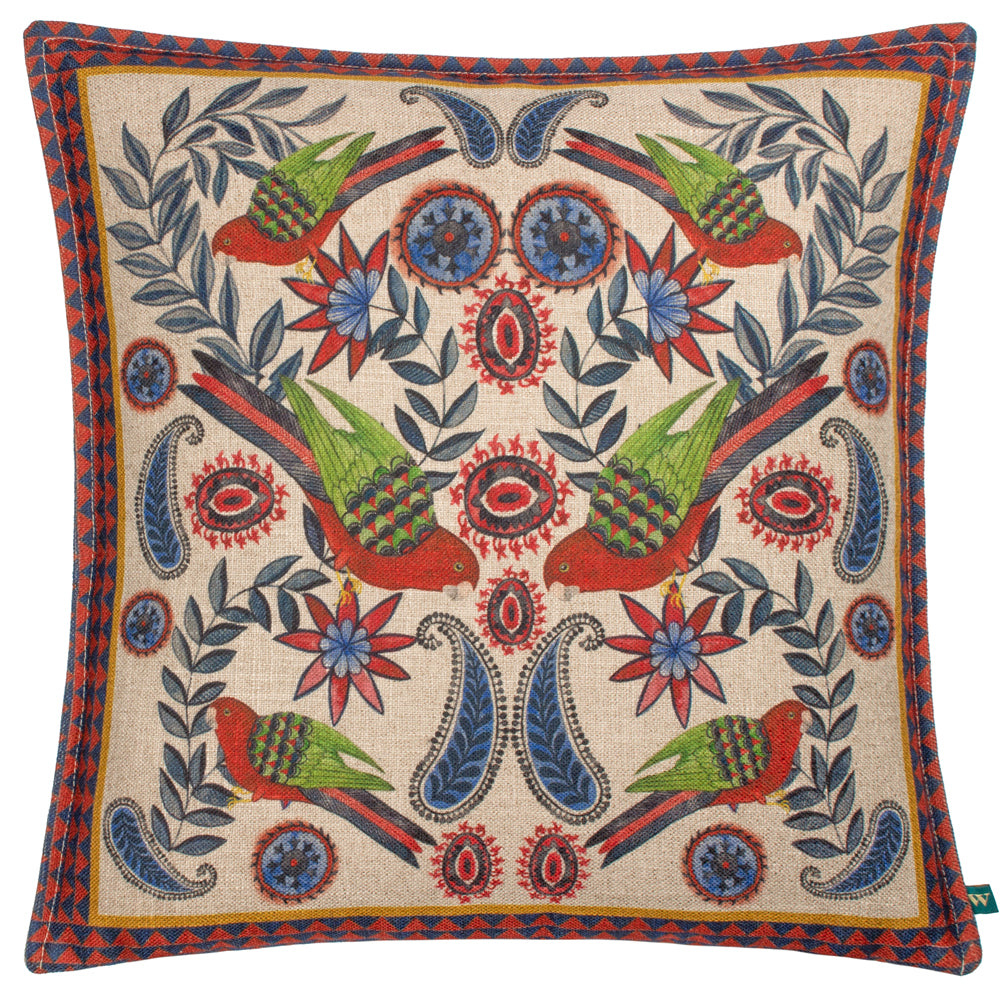 Akamba Mirrored Parrots Cushion - Navy/Red