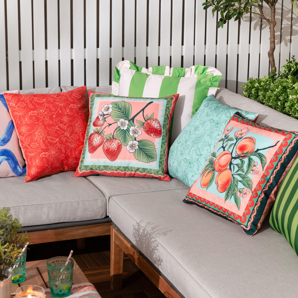Anemone Peaches Printed Outdoor Cushion - Multicolour