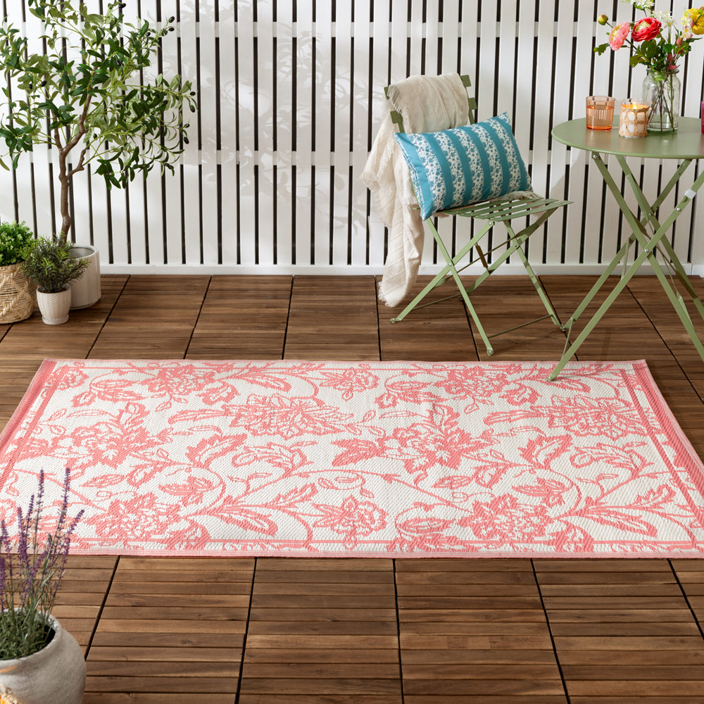 Anemone Woven Jacquard Outdoor Rug - Peach