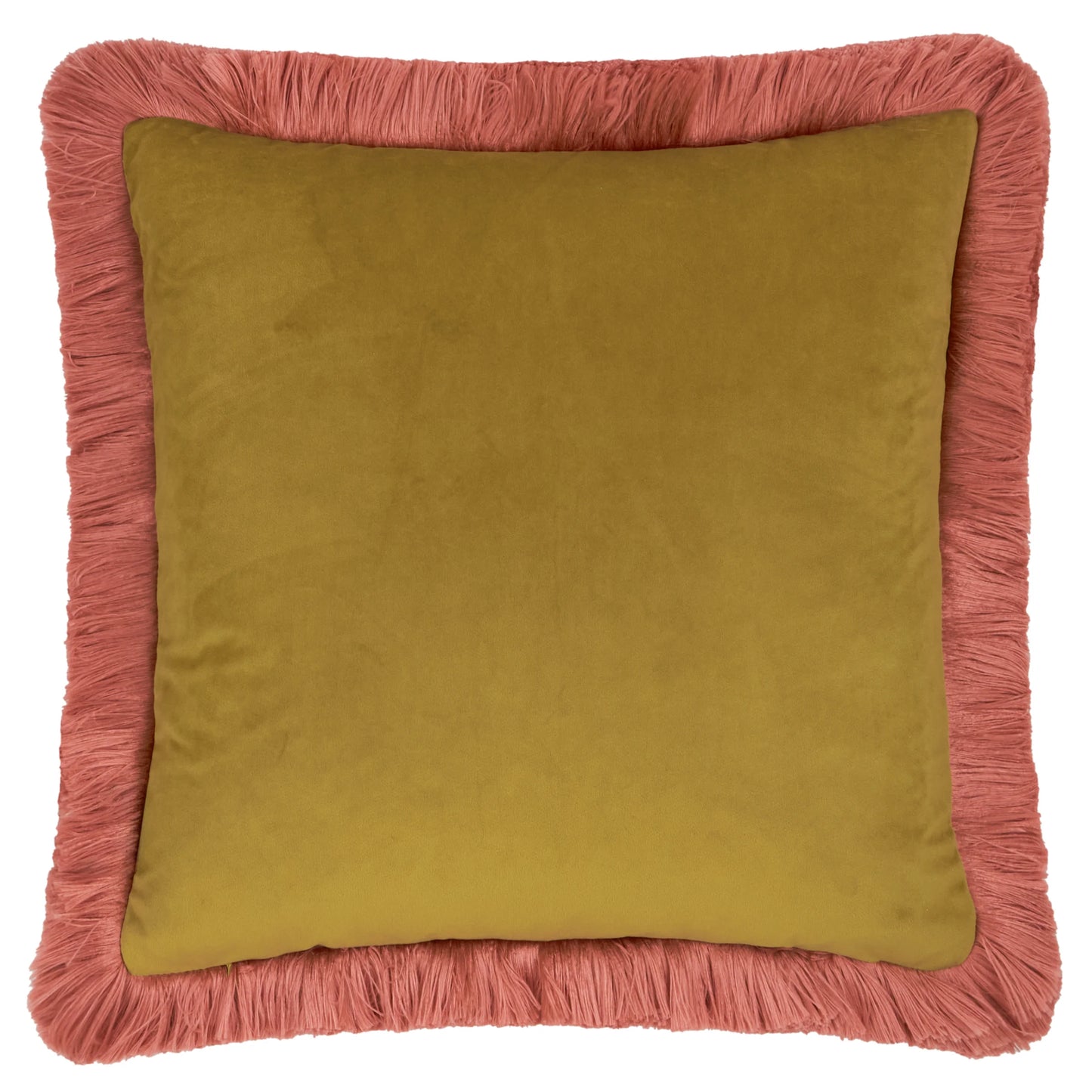 Autumn Garden Fringed Velvet Cushion – Burnished Rose & Moss