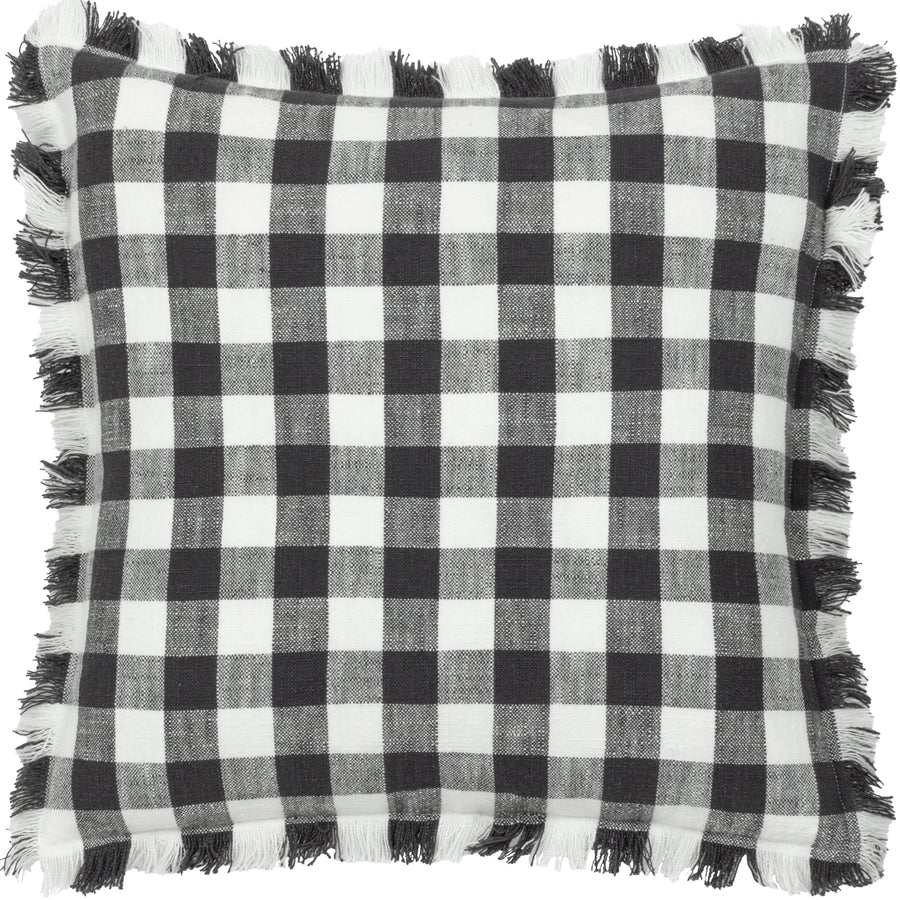 Barton Check Fringed Cushion - Black