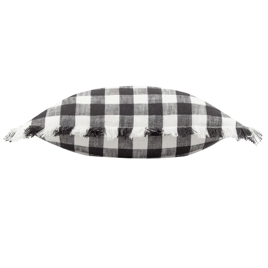 Barton Check Fringed Cushion - Black