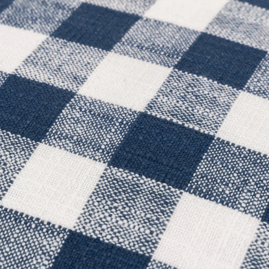 Barton Check Fringed Cushion - Navy