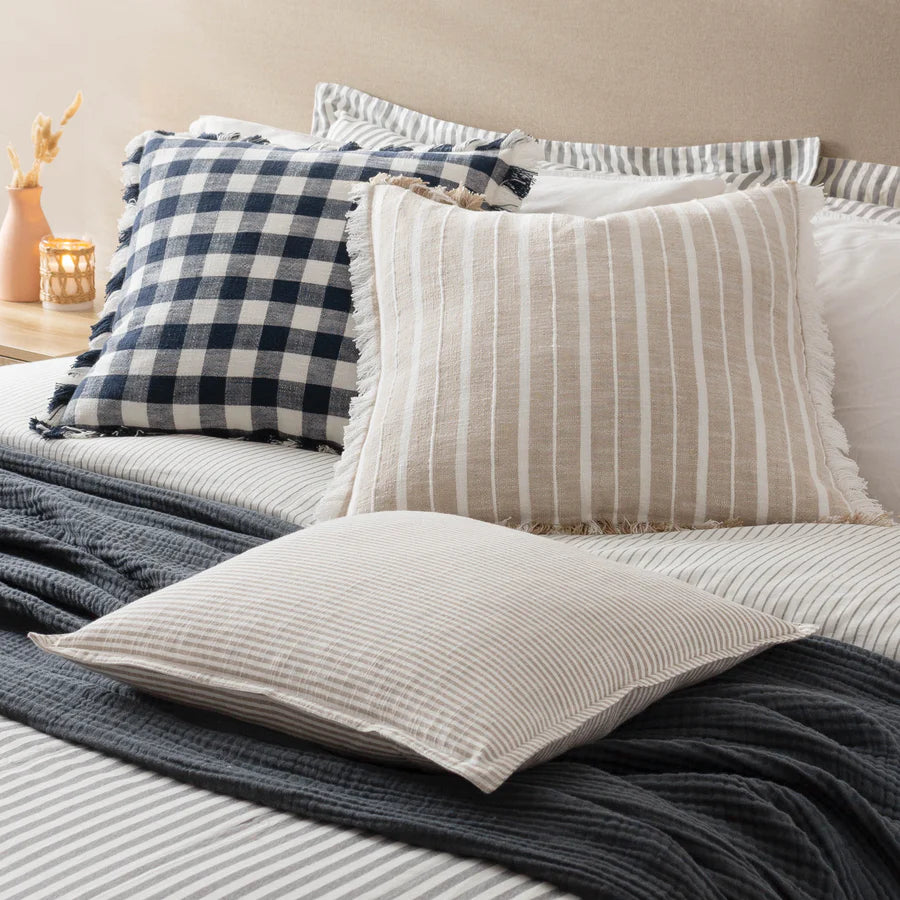 Barton Check Fringed Cushion - Navy