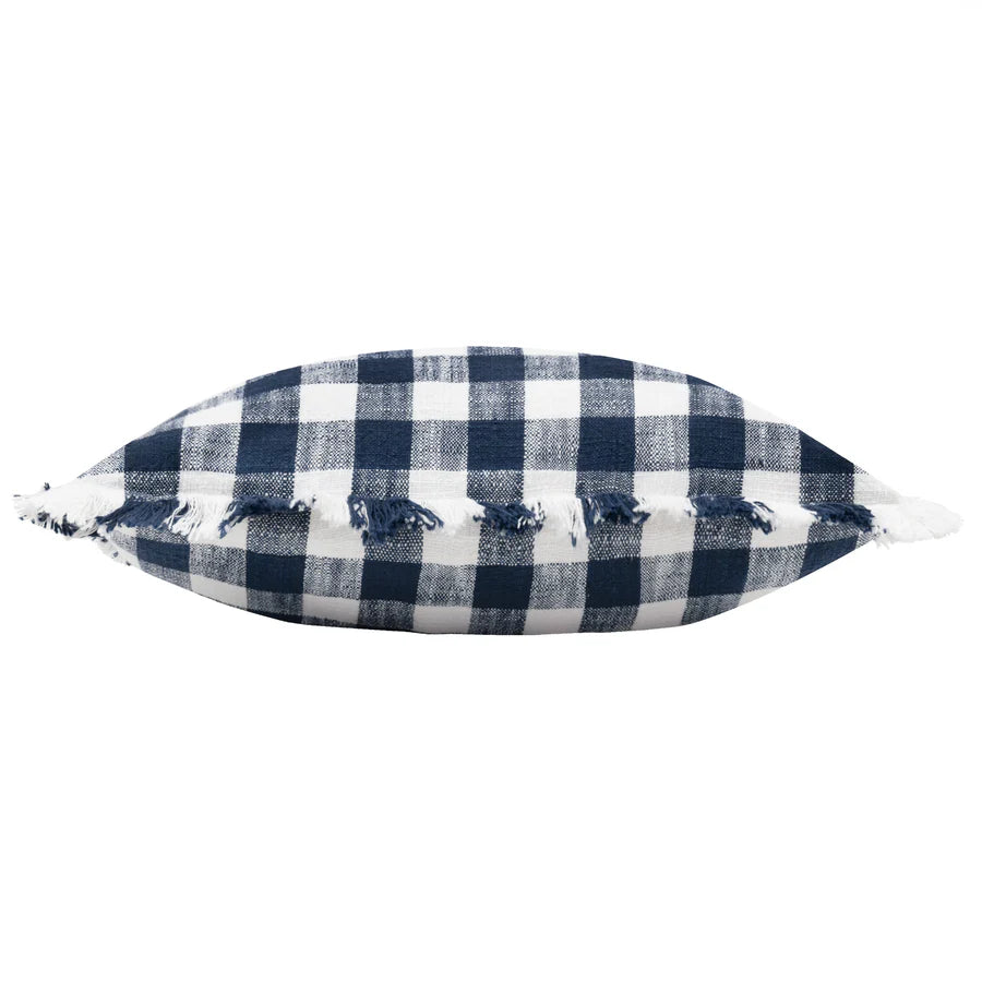 Barton Check Fringed Cushion - Navy