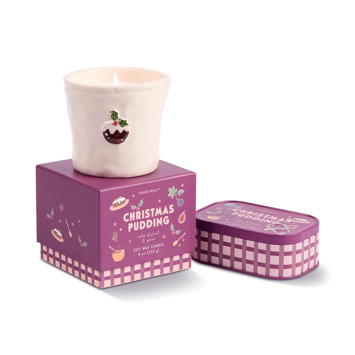 Bistro Christmas Pudding Embossed Ceramic Candle - Fruit & Spices