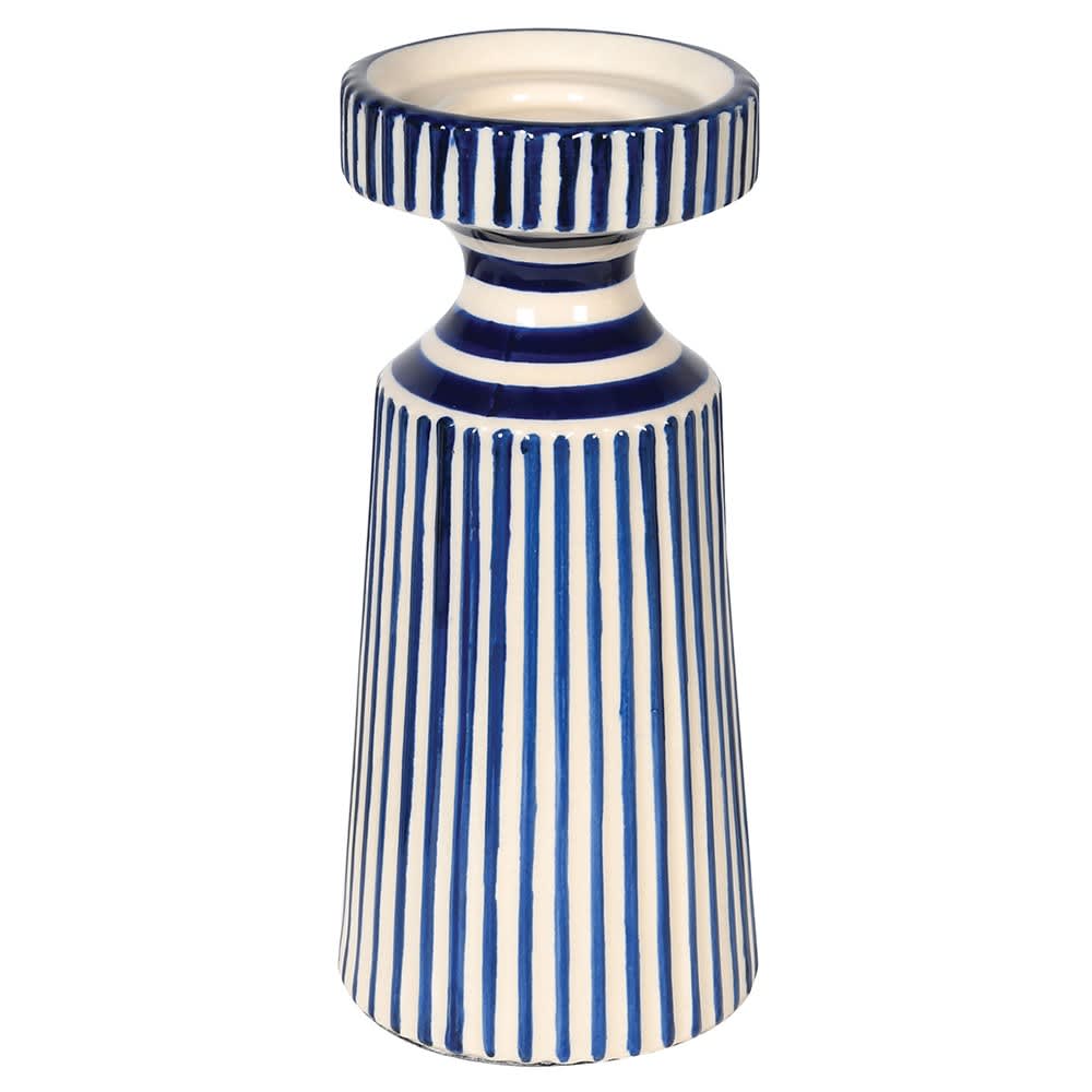 Blue and Cream Stripe Candle Holder