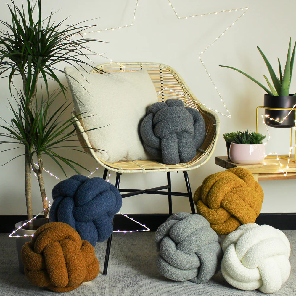 Boucle Knot Fleece Cushion in Charcoal