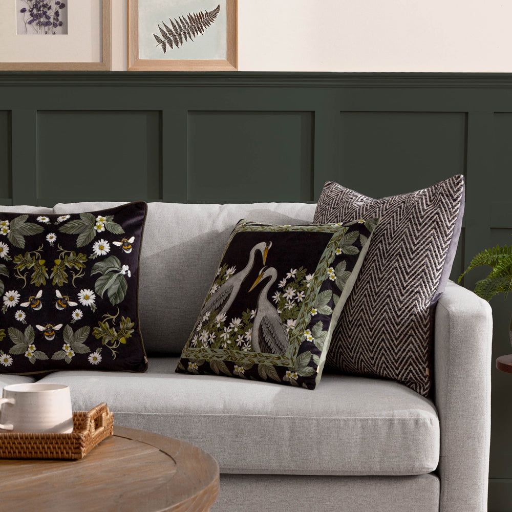 Braywick Wilbur Cranes Printed Velvet Cushion Cranes