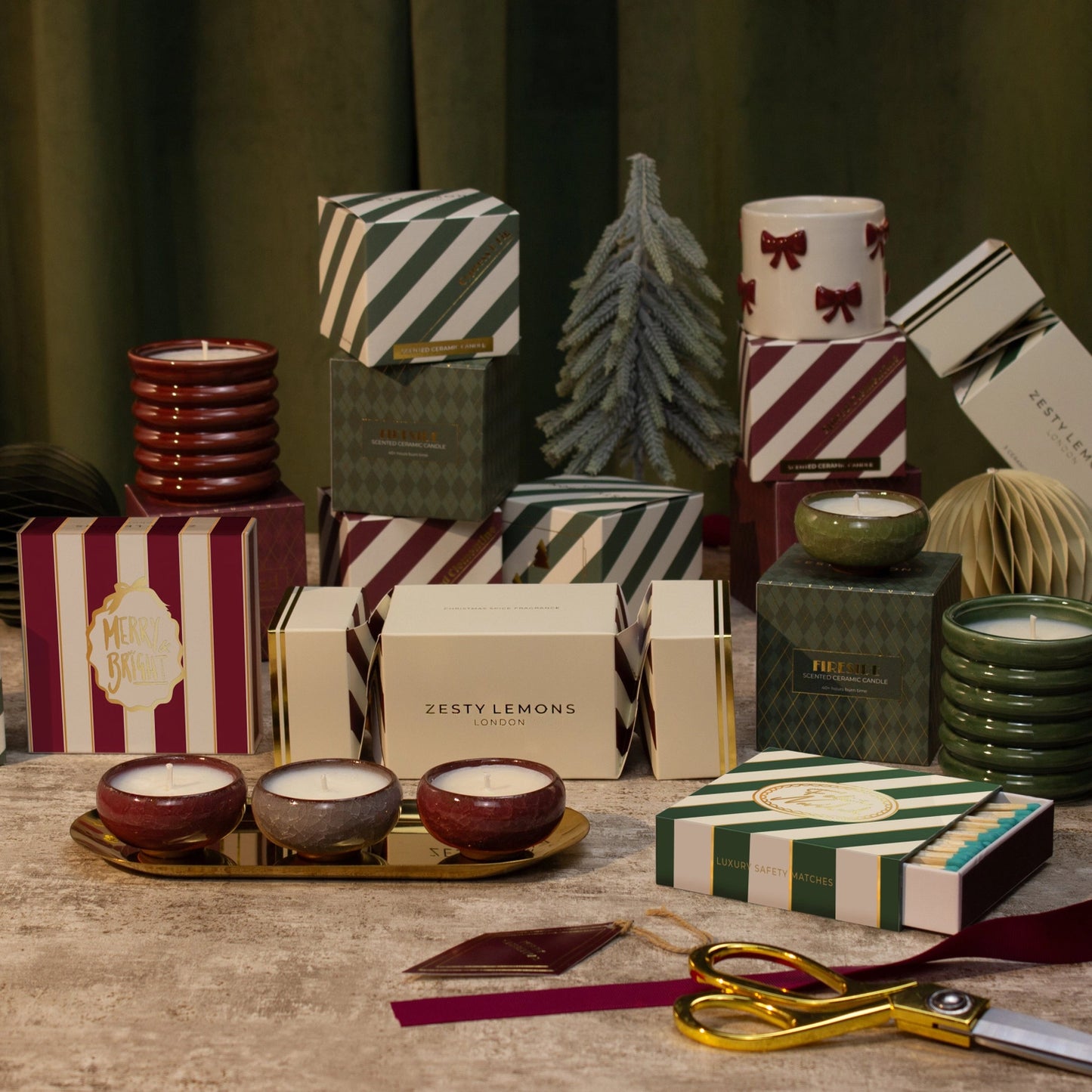 Box of 3 Burgundy Tea Light Cracker – Spiced Clementine