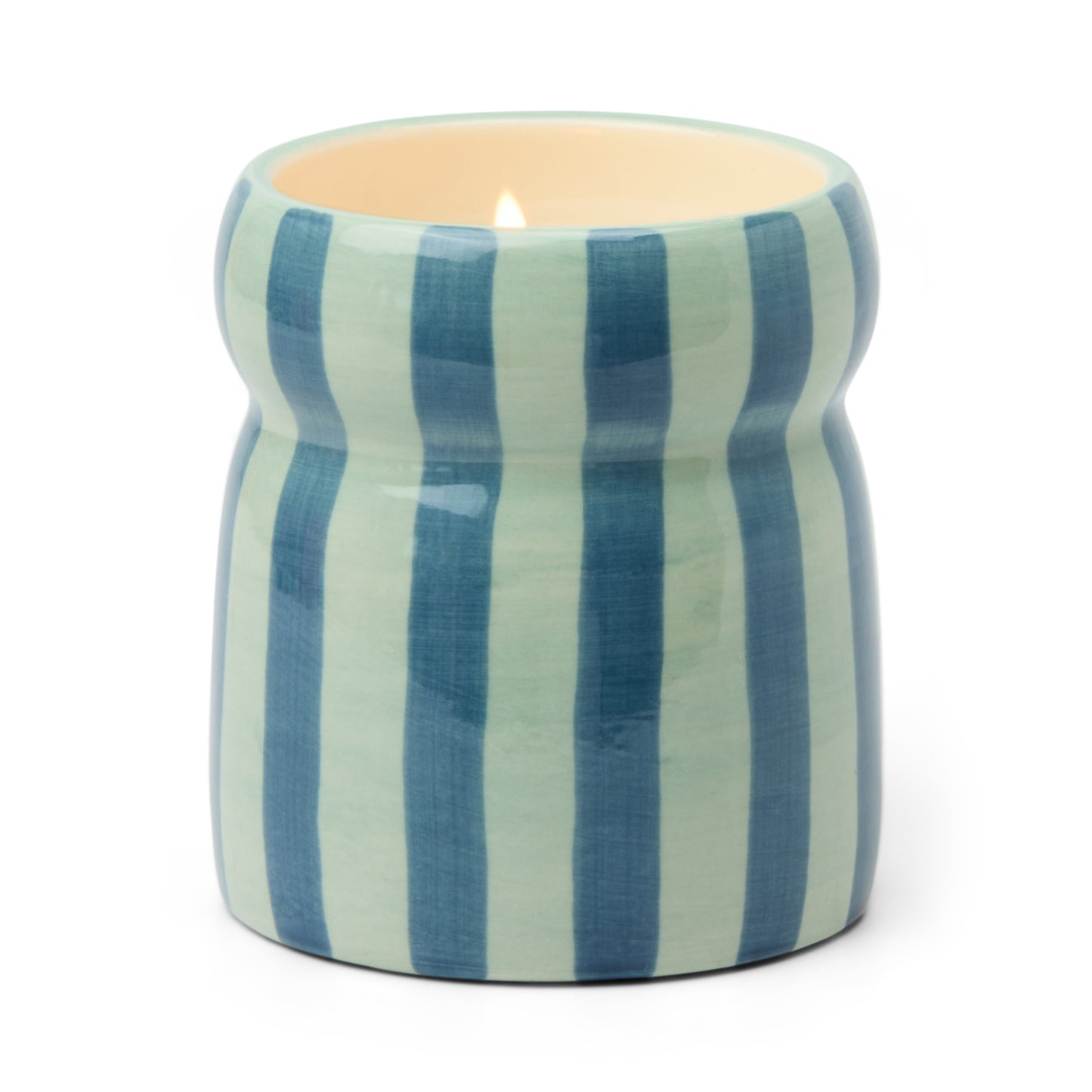 Cabana Blue/Navy Striped Ceramic Candle - Warm Cider