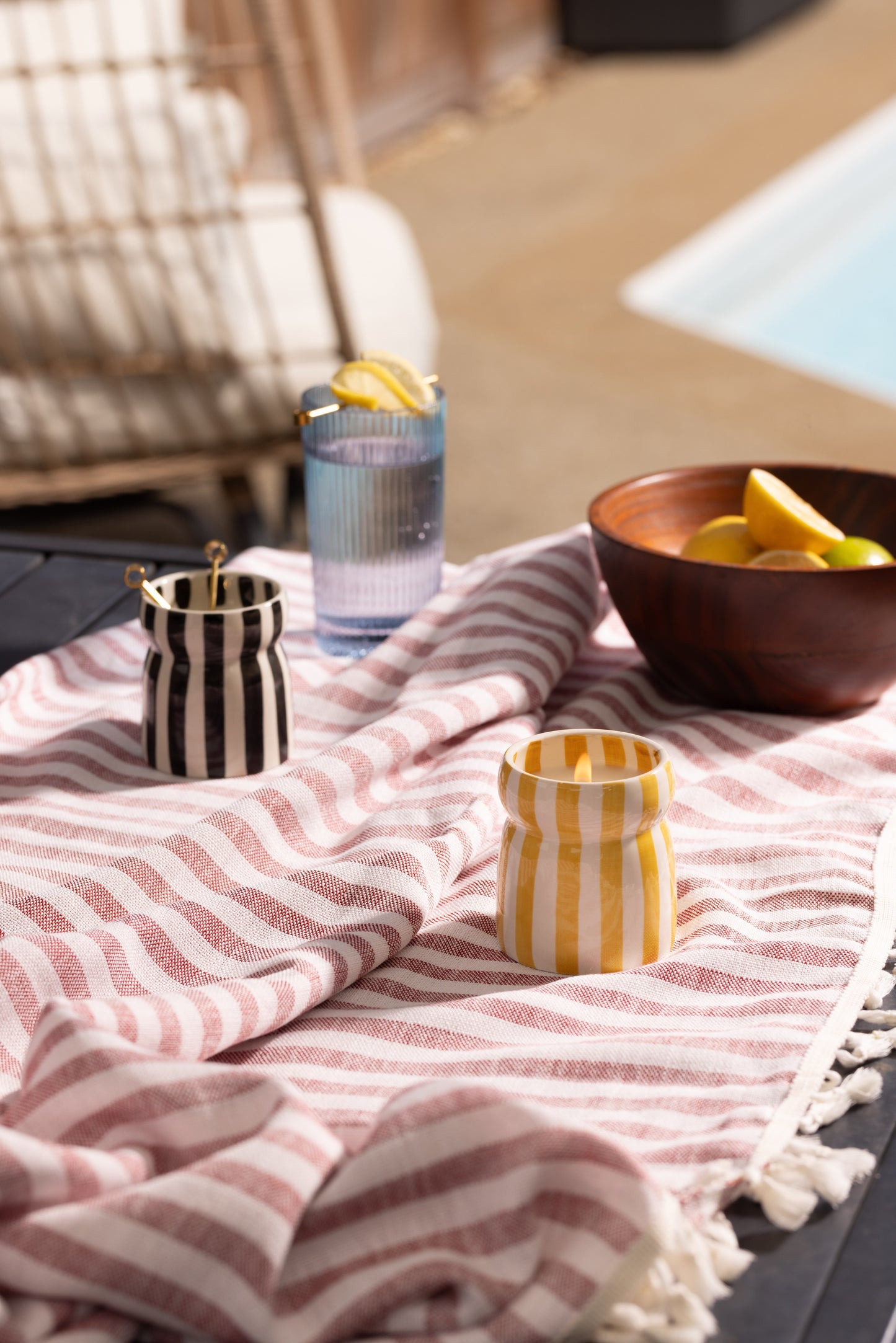 Cabana Black Striped Ceramic Boxed Candle - Lava Stone