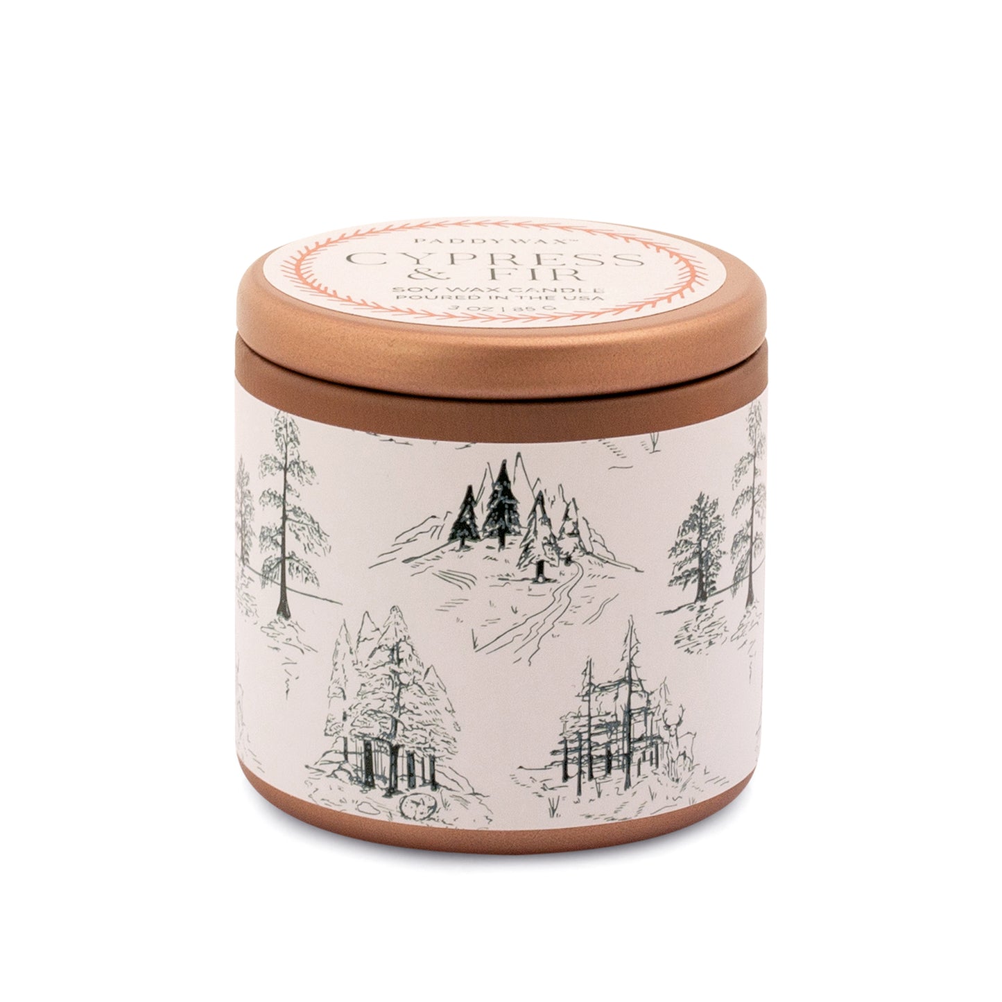 Copper Tin & White Label With Green Toile Pattern - Cypress & Fir