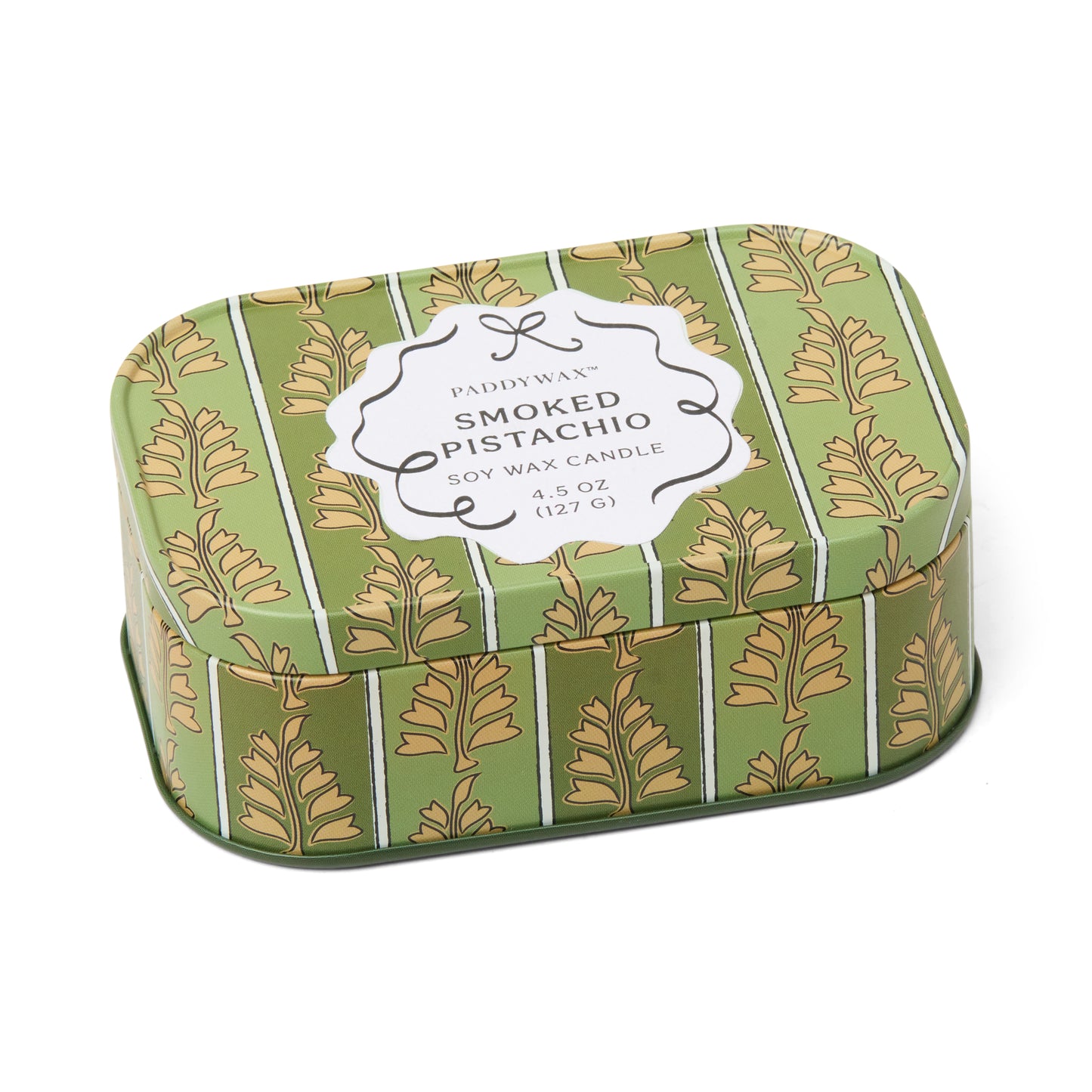 Cherie Printed Tin Candle - Green & Khaki - Smoked Pistachio