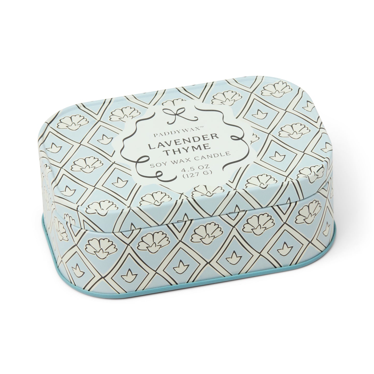 Cherie Printed Tin Candle - Blue & White - Lavender & Thyme