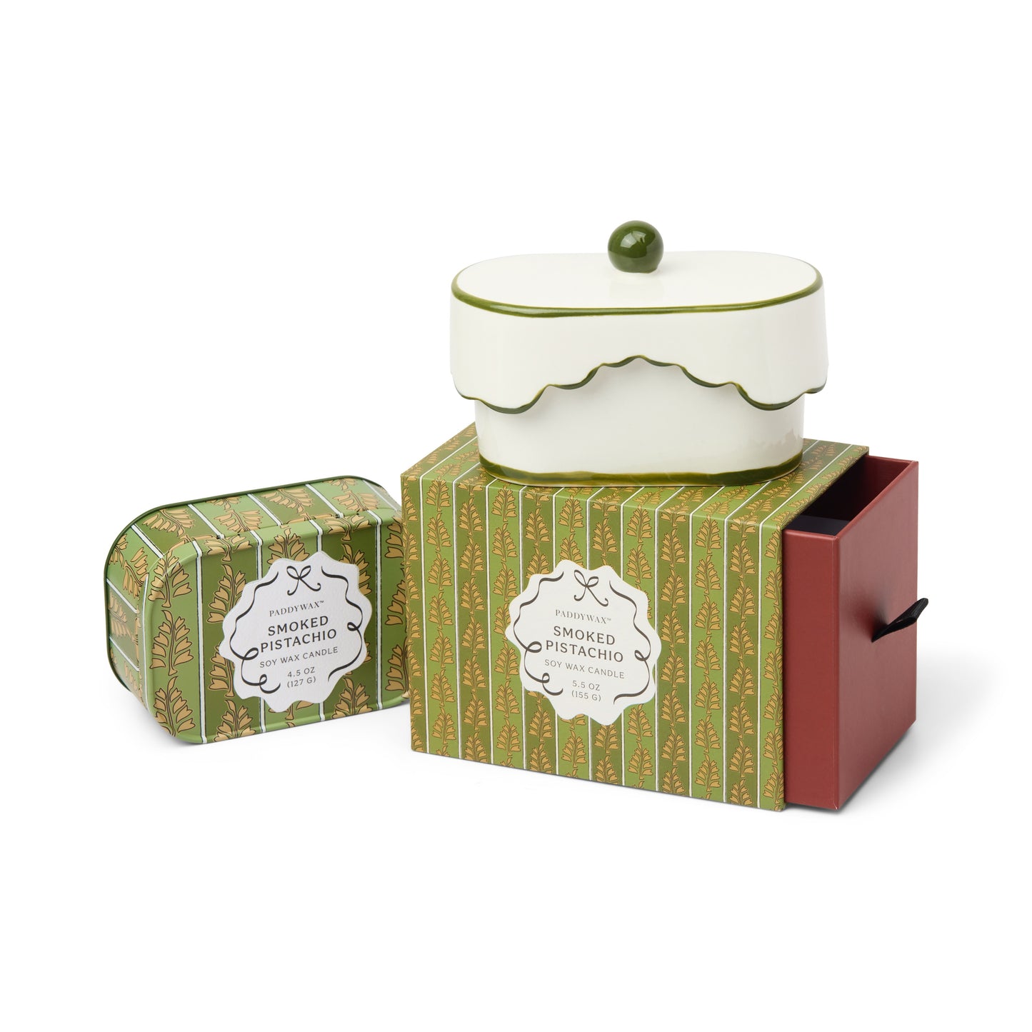 Cherie Ceramic Butter Dish Candle - Green - Smoked Pistachio