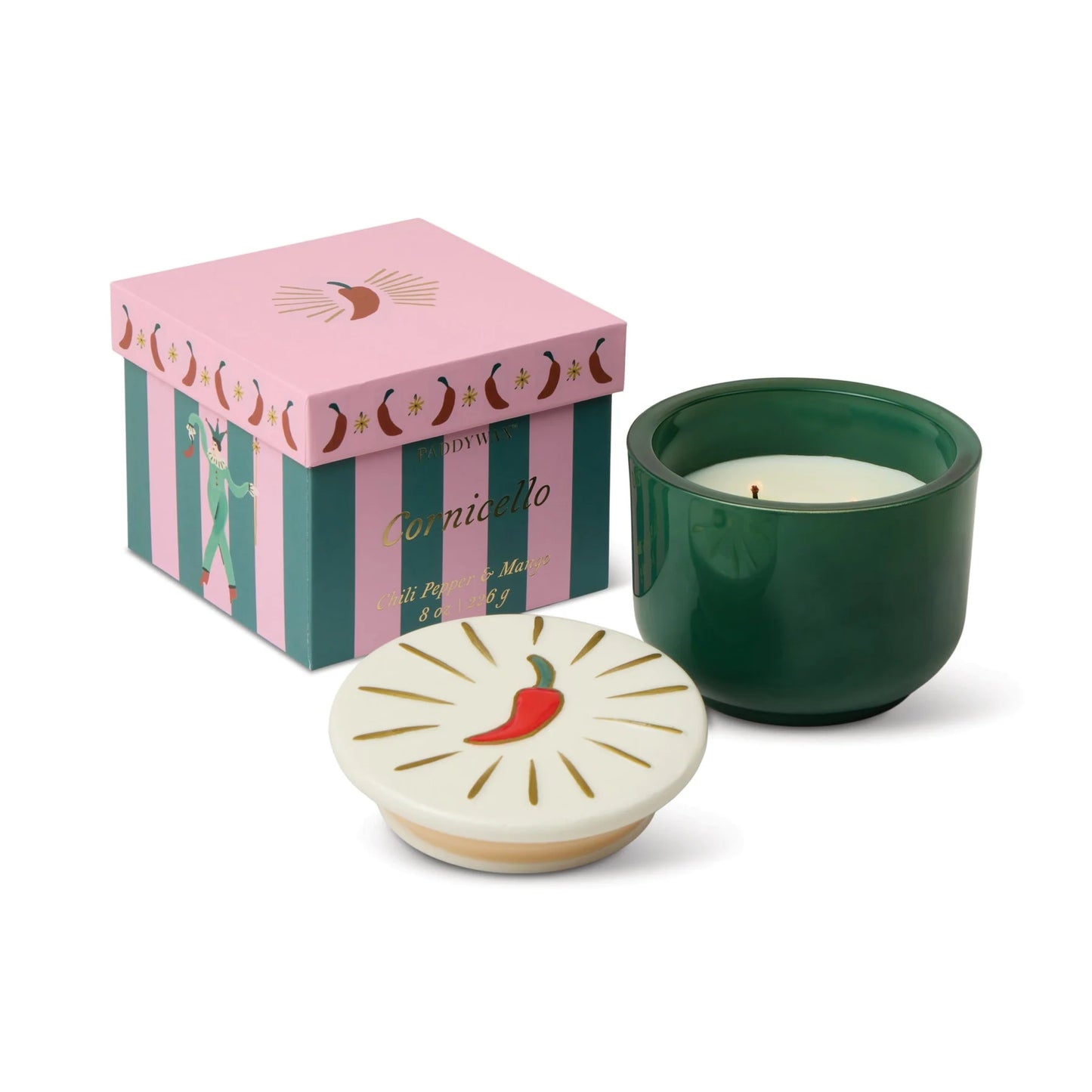 Charmed Green Glass Candle with Chili Lid - Chili Pepper & Mango