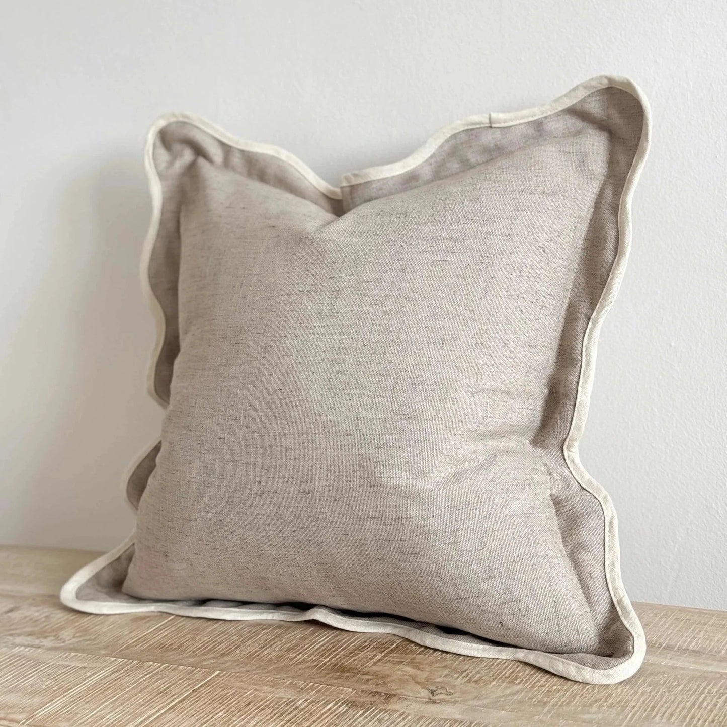 Greige Linen Blend Scalloped Cushion