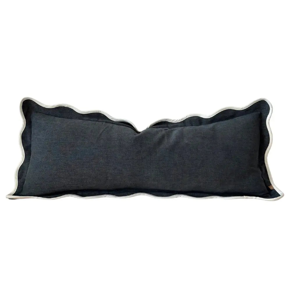 Chloe Navy Scalloped Edge Bolster Cushion