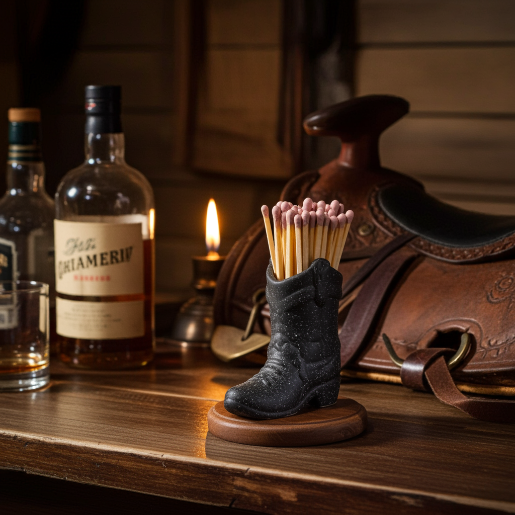 Cowboy Boot Match Holder Black with 25 matches