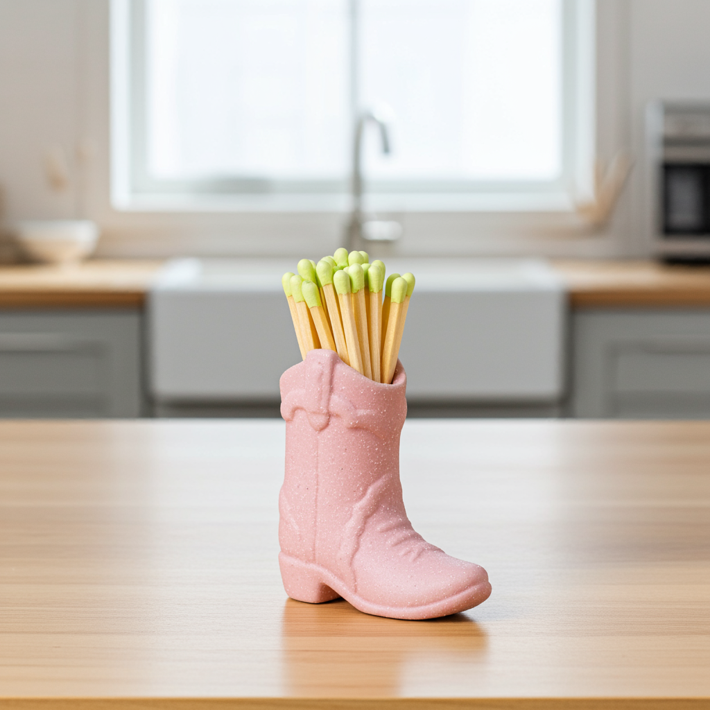 Cowboy Boot Match Holder Pink with 25 matches