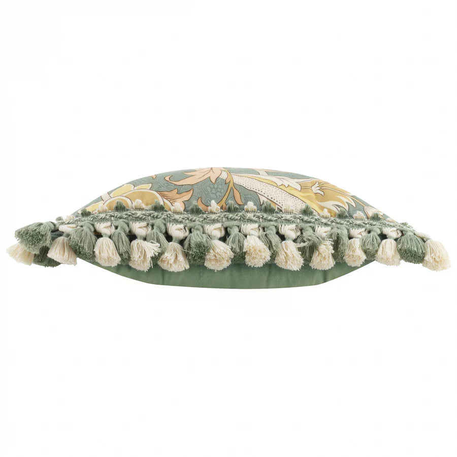 Morris & Co. Cray Tasselled Velvet Cushion - Sage/Sunflower