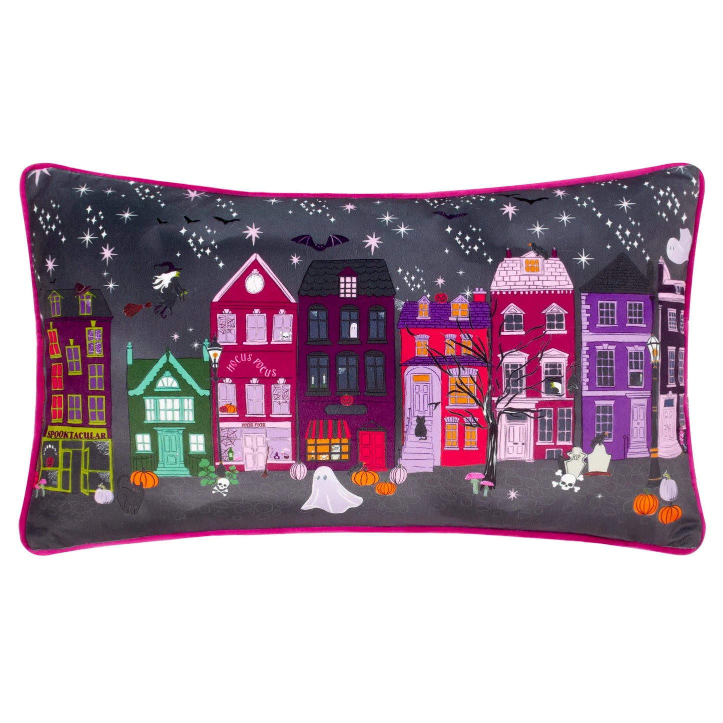 Black & Pink Velvet Halloween Piped Cushion