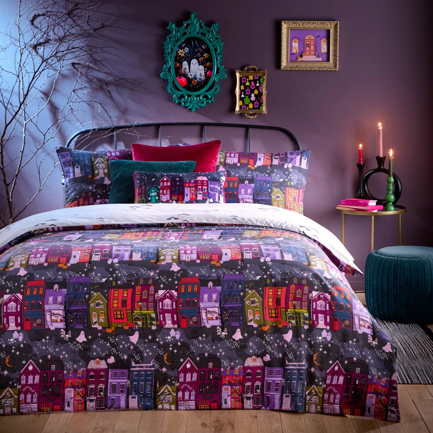 Black & Pink Velvet Halloween Piped Cushion
