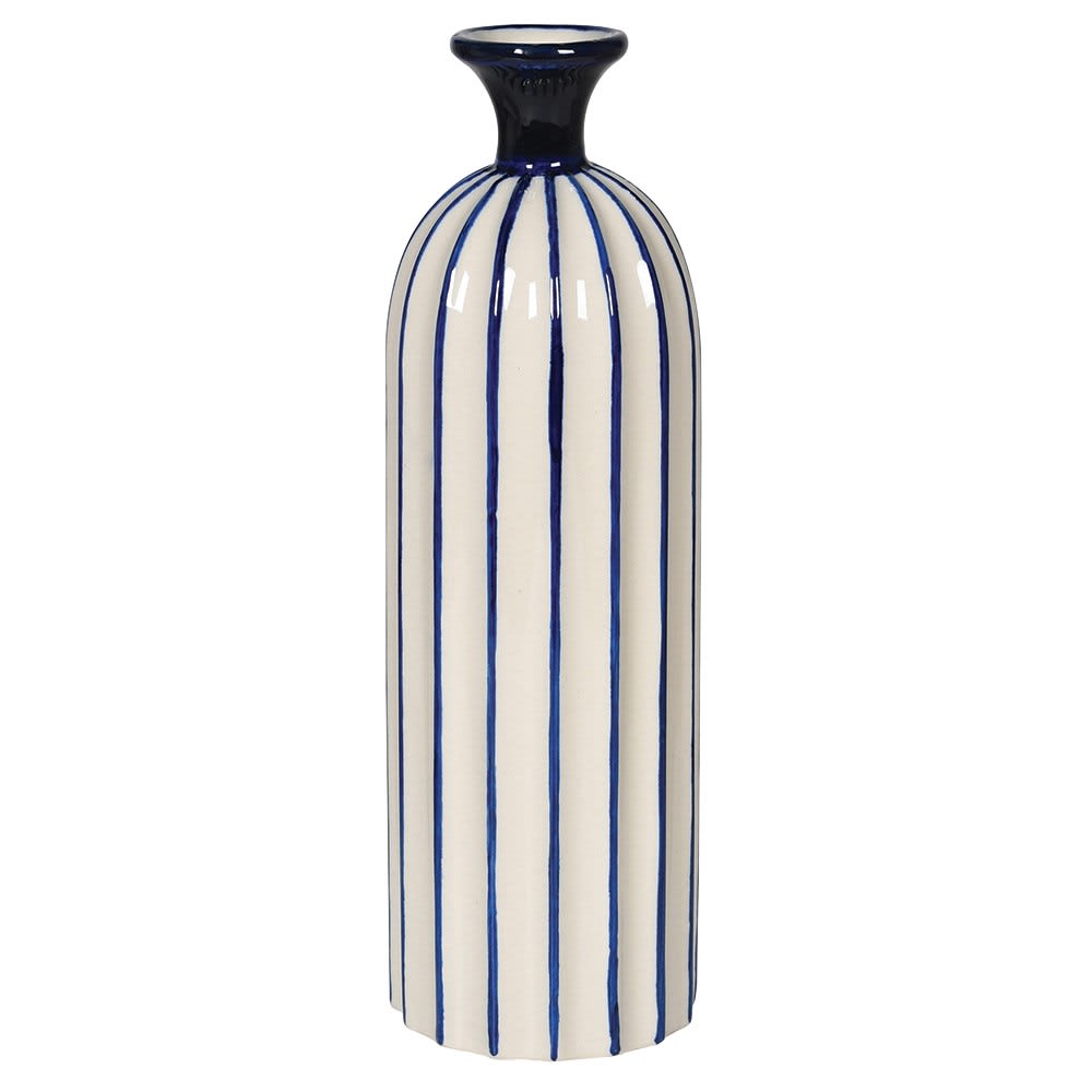 Blue and White Stripe Ceramic Vase