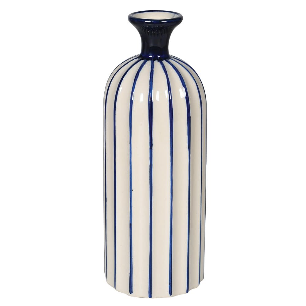 Blue and White Stripe Ceramic Vase