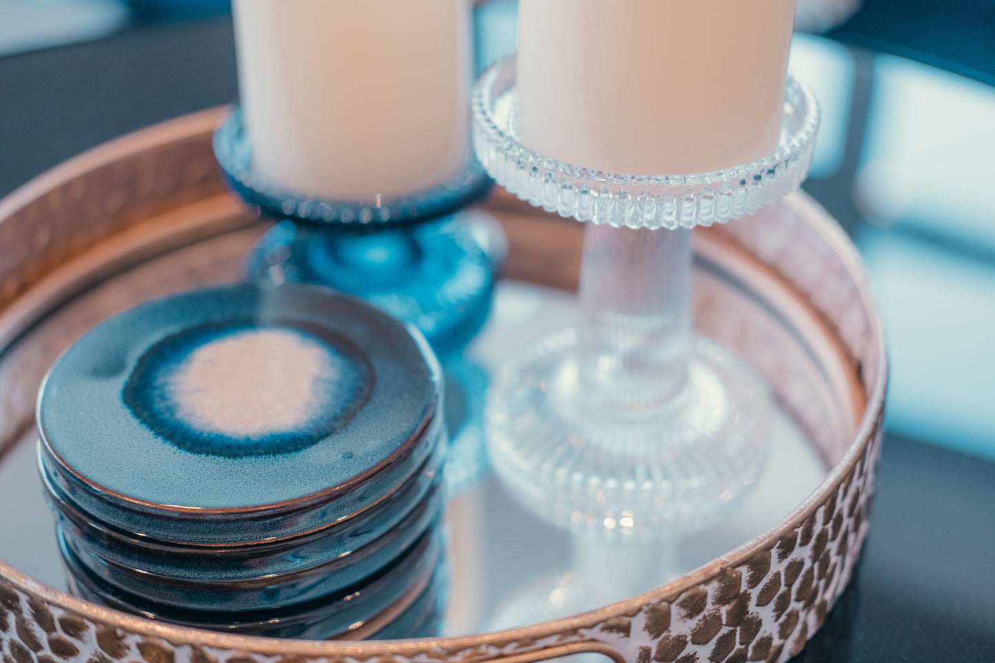Clear Ribbed Candle Holder