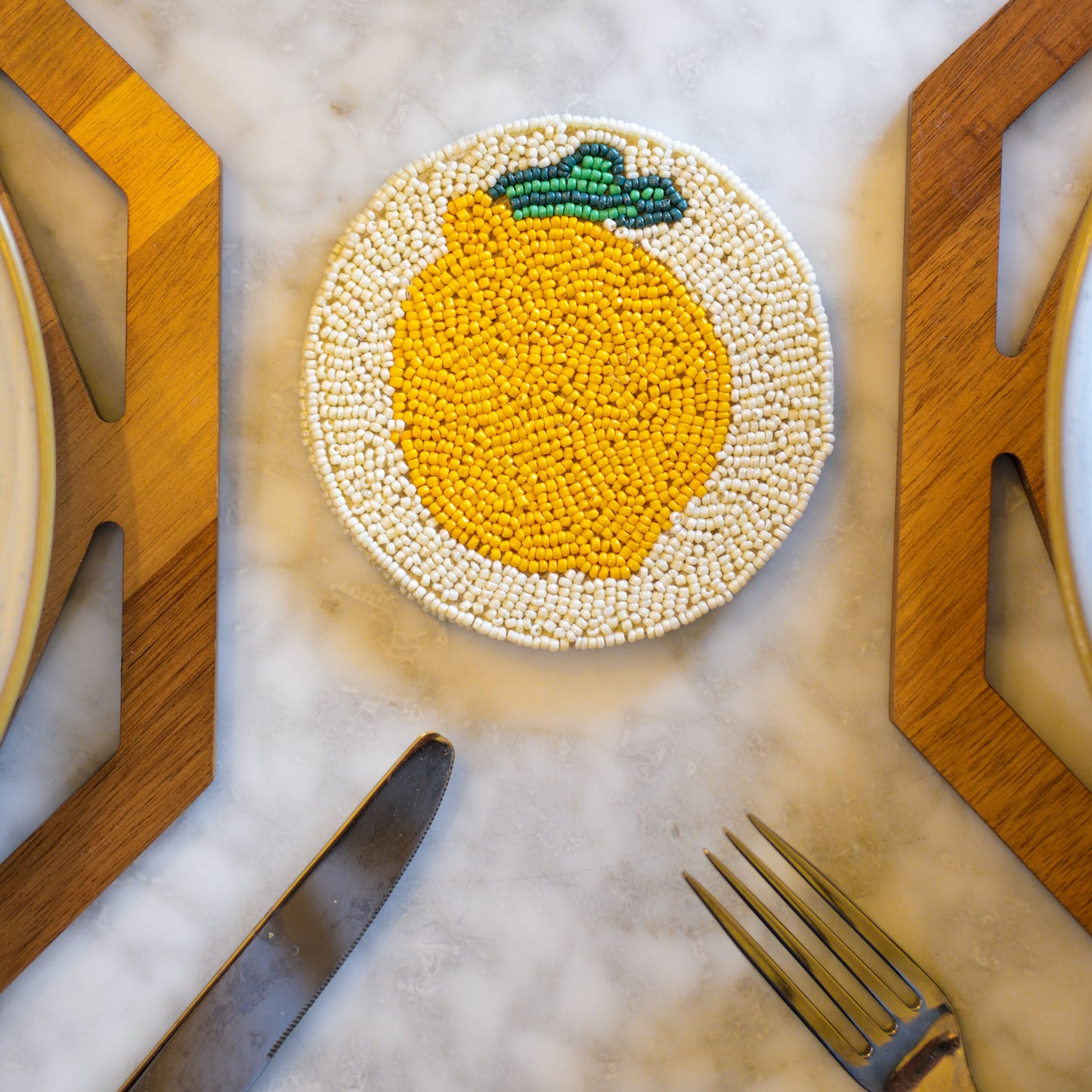 Set of 4 Beaded Lemon Coasters