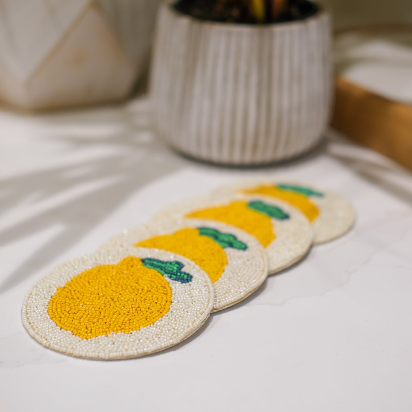 Set of 4 Beaded Lemon Coasters