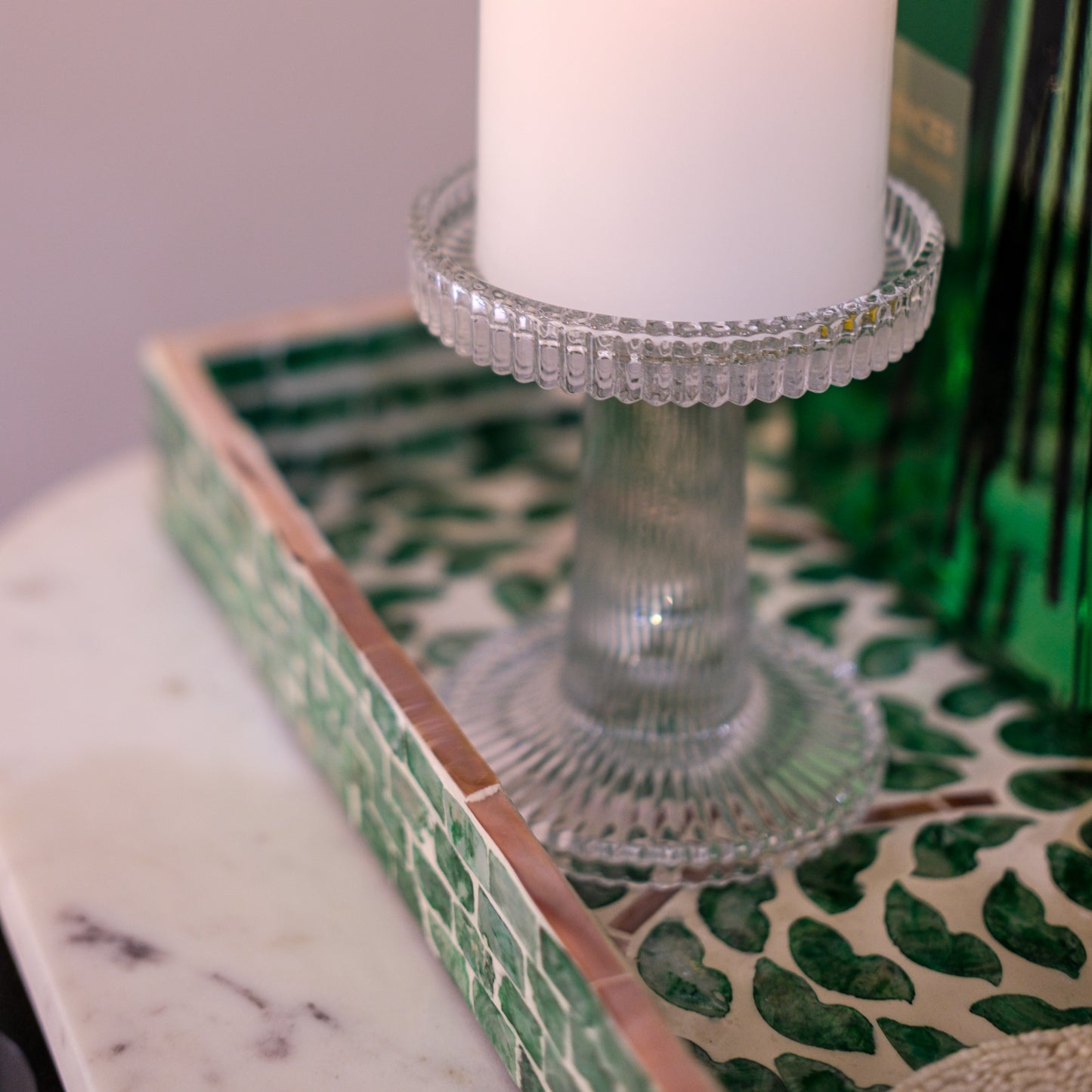 Clear Ribbed Candle Holder