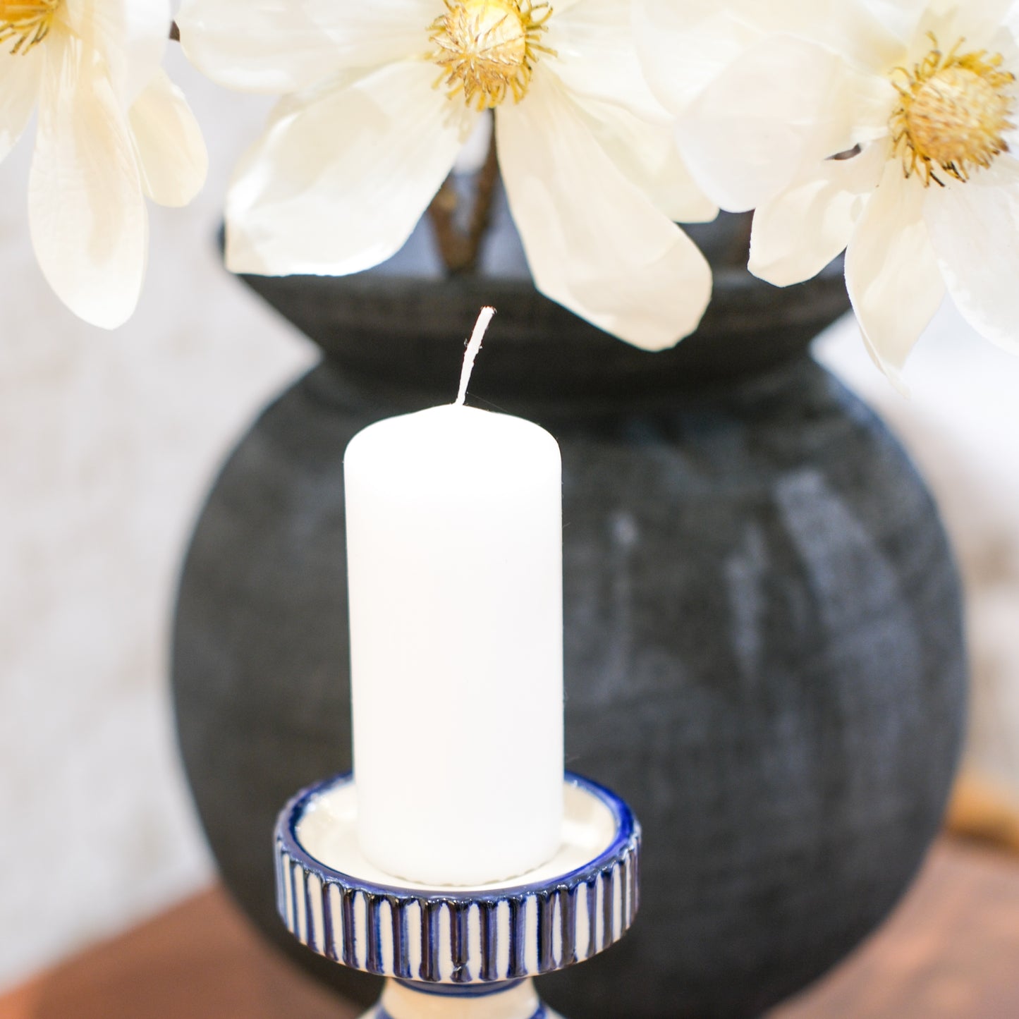 Blue and Cream Stripe Candle Holder