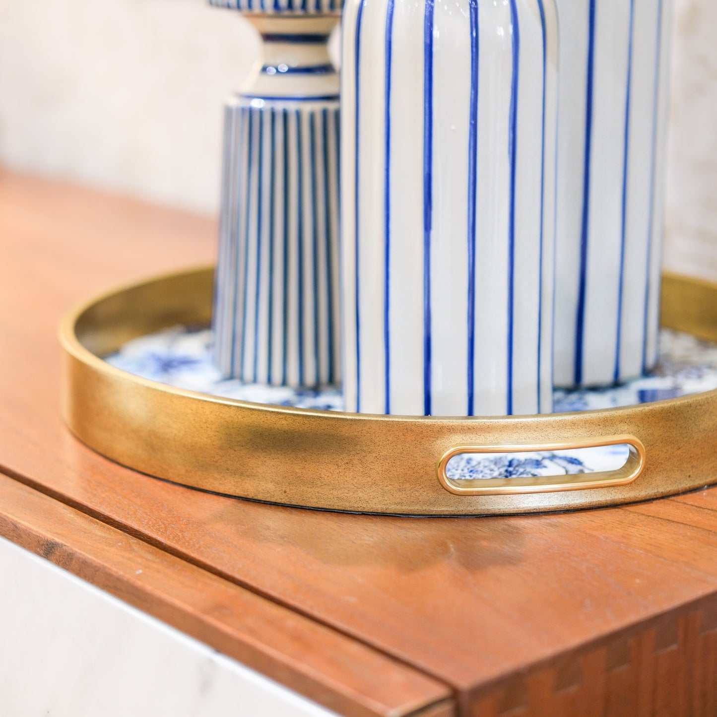 Blue and White Stripe Ceramic Vase