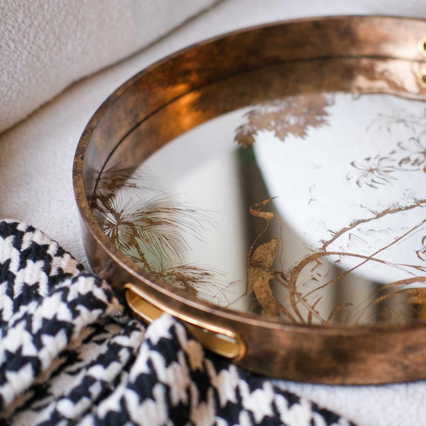 Antique Gold Grasses Mirrored Tray