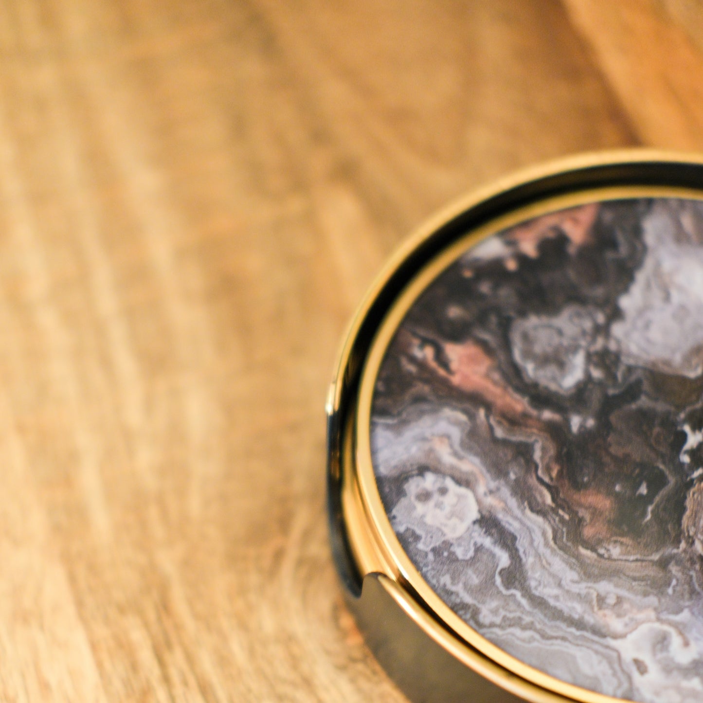 Set of 4 Black Marble Effect Coasters with Holder