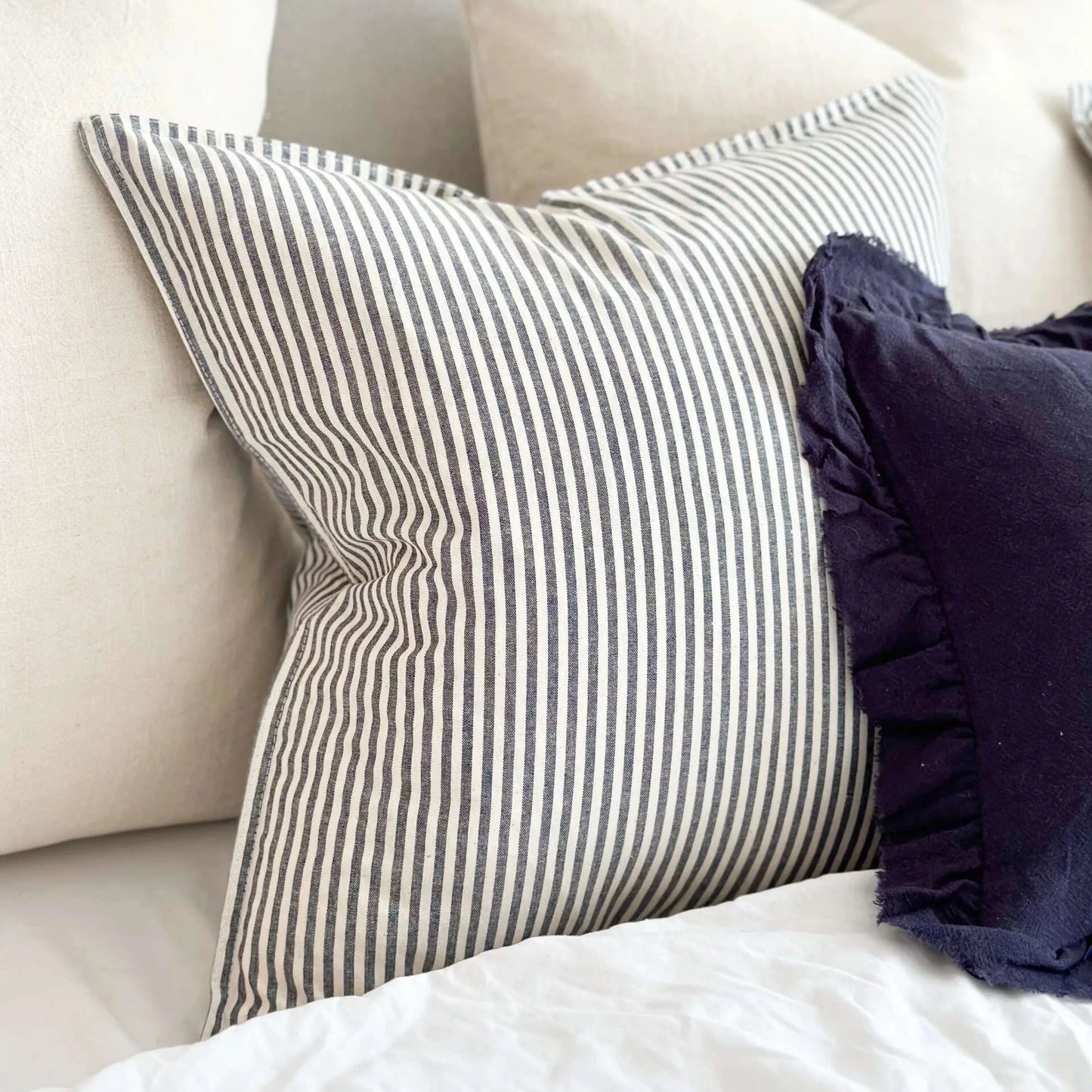 Navy Stripe Cotton Cushion