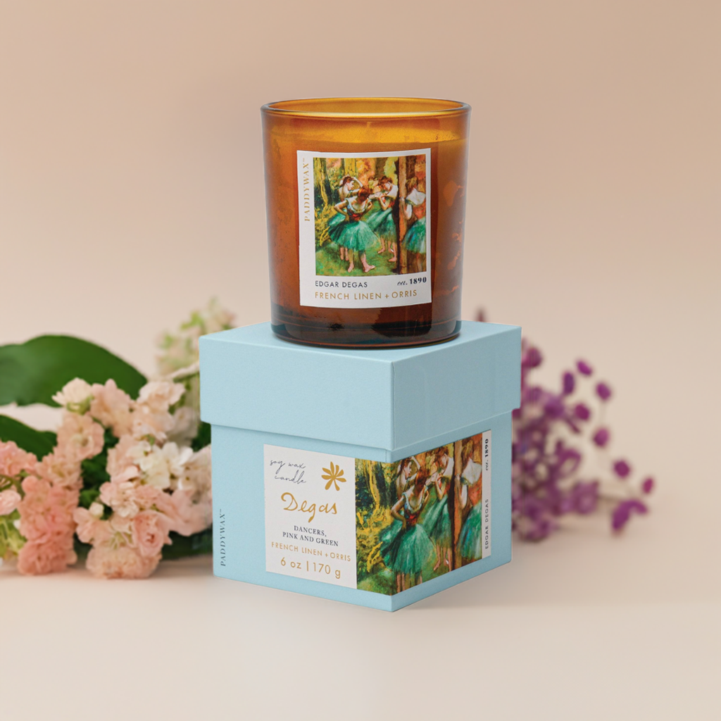 Degas Dancers 'Pink & Green' Impressionist Glass Candle - French Linen and Orris