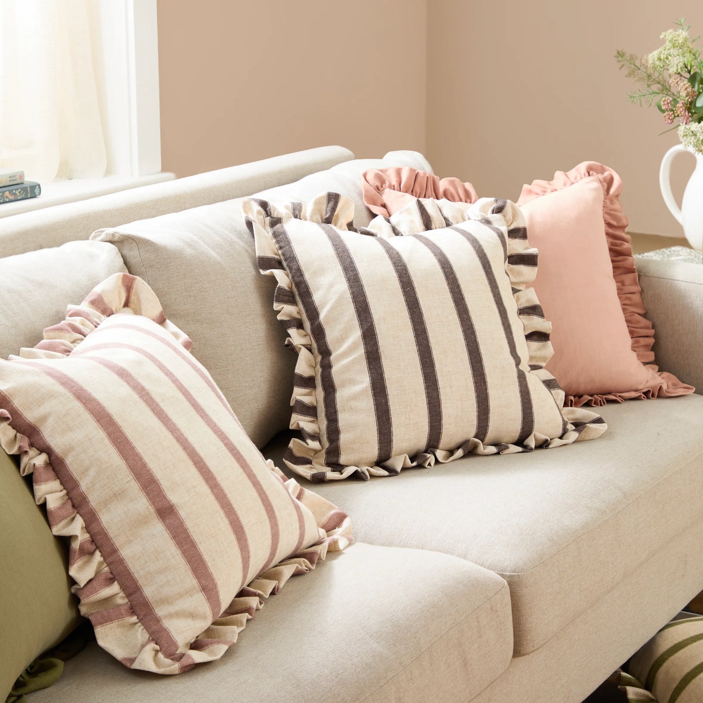 Effie 100% Cotton Ruffle Cushion - Vintage Blush Rose