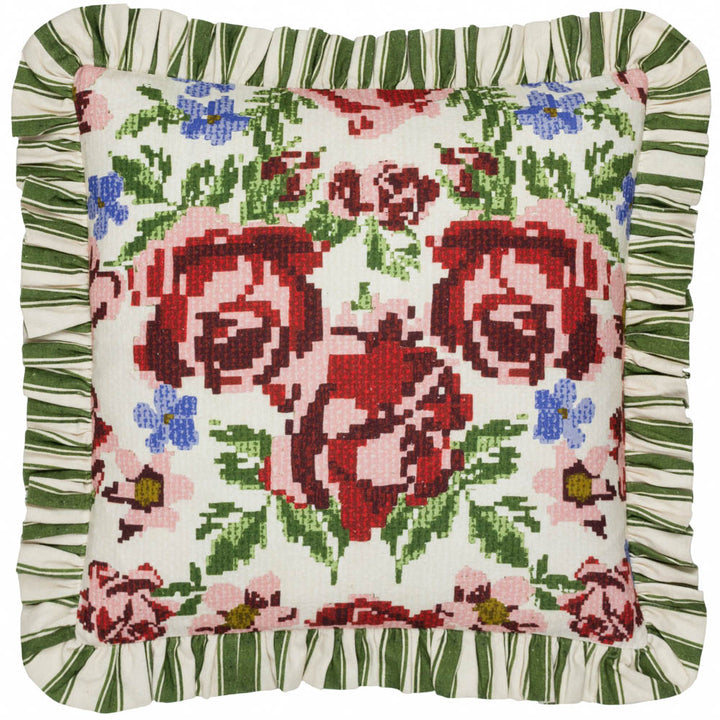 Feeoni Ruffled Cotton Cushion Willow Green
