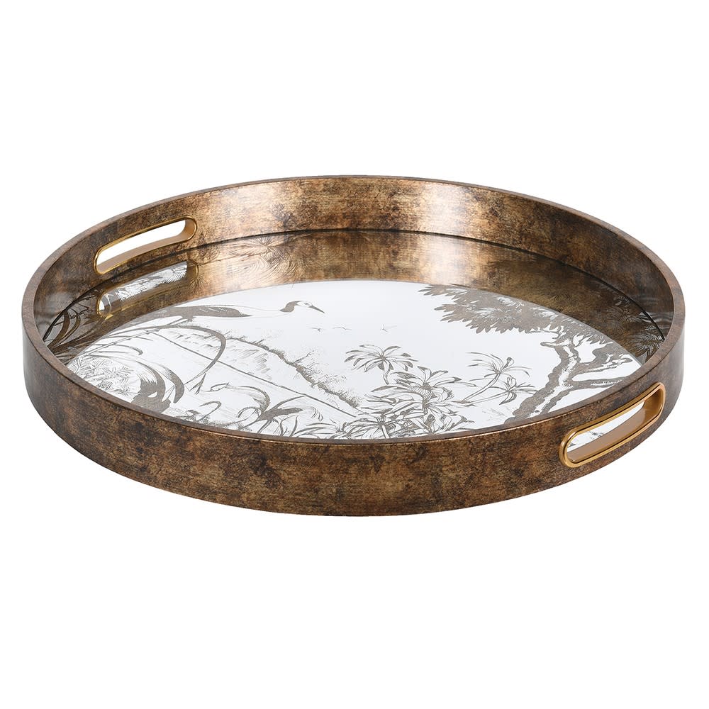 Antique Gold Grasses Mirrored Tray