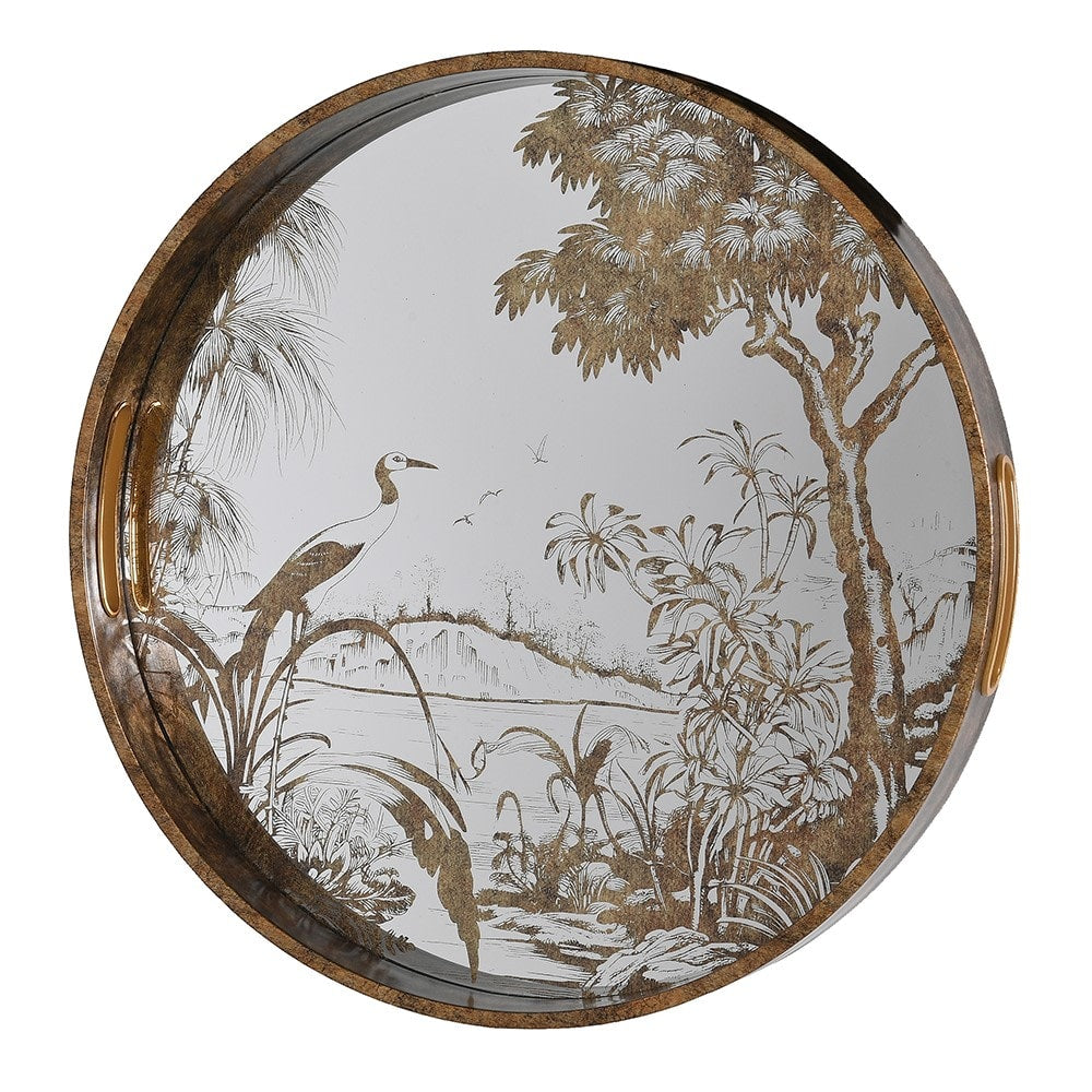 Antique Gold Grasses Mirrored Tray