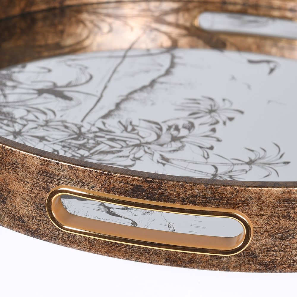 Antique Gold Grasses Mirrored Tray