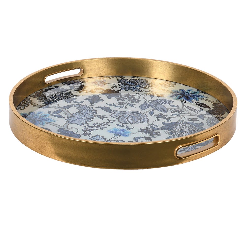 Blue and White Botanical Floral Tray
