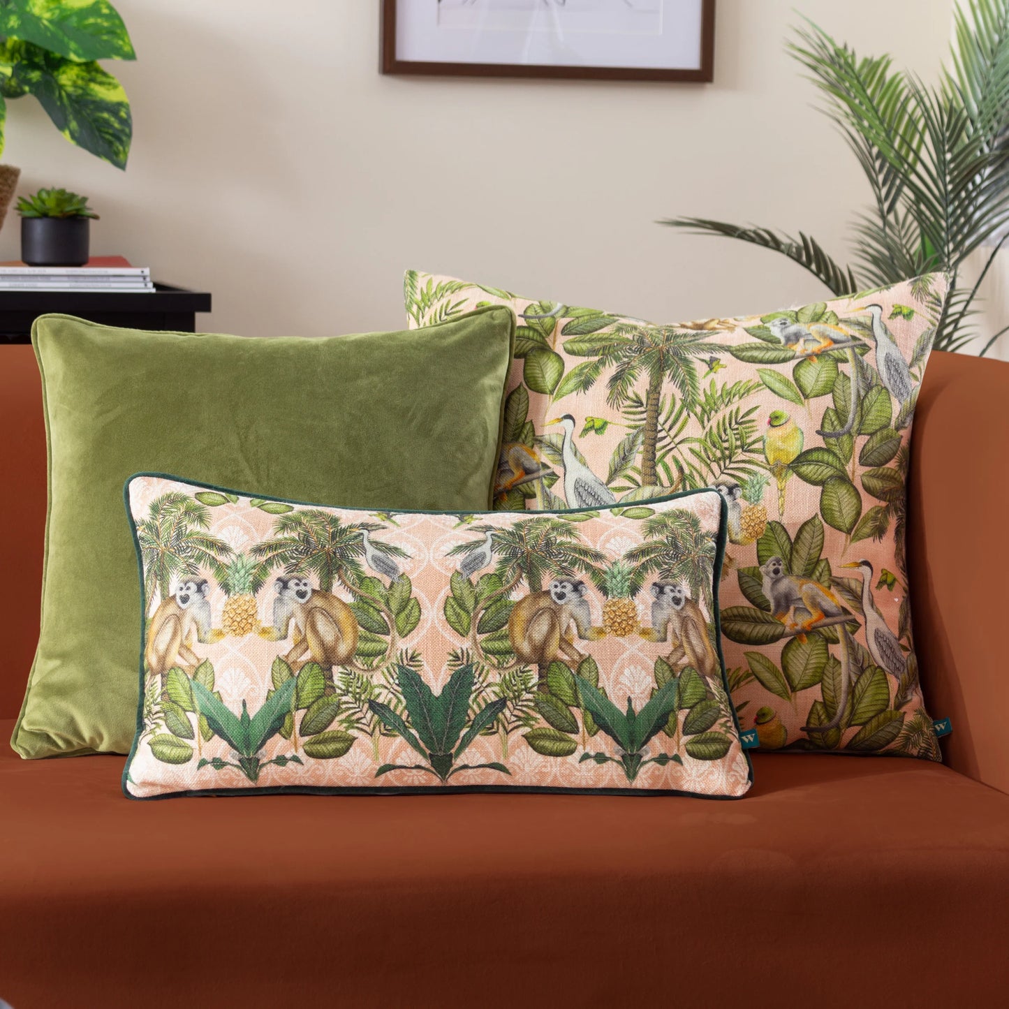Green & Peach Tropical Jungle Cushion