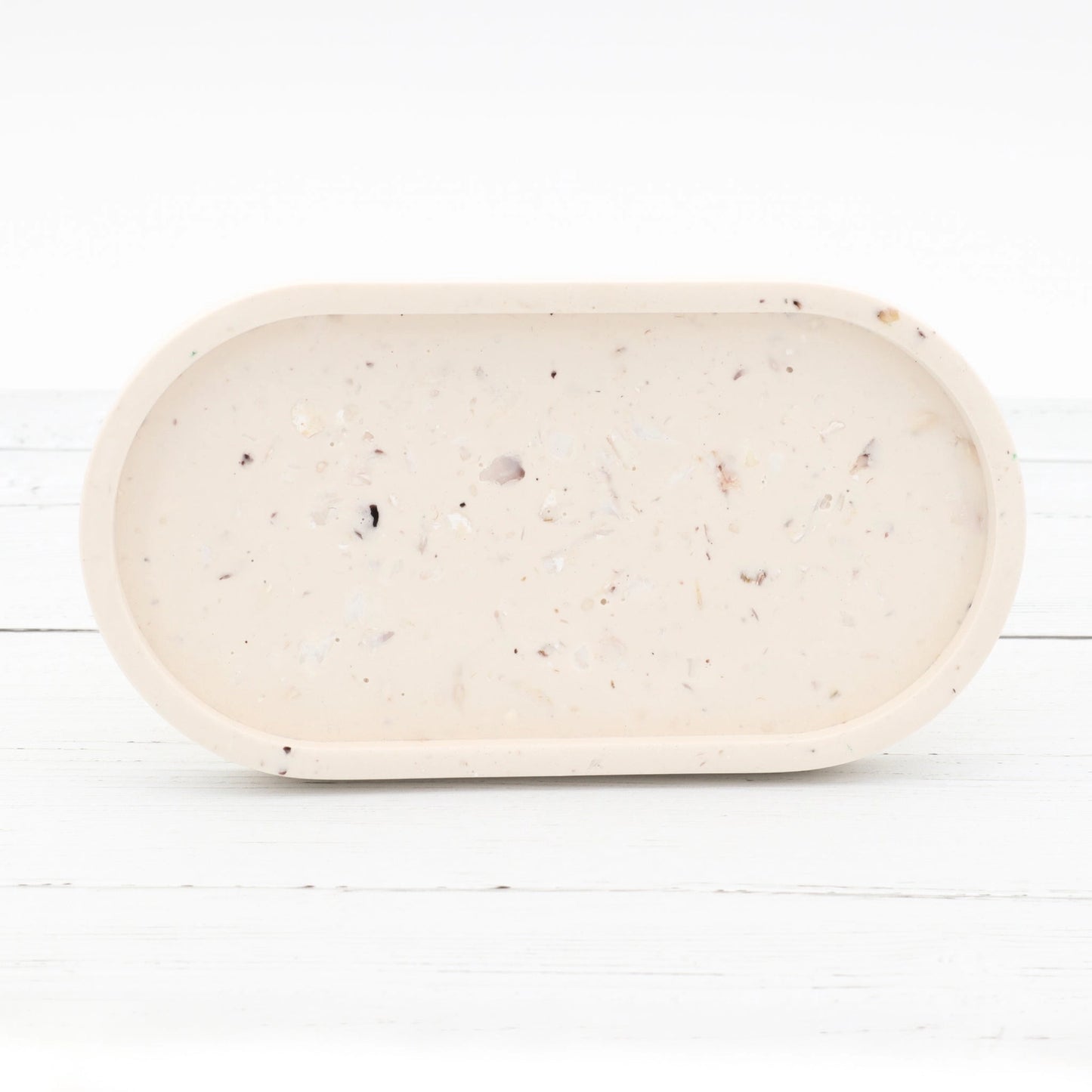 Handmade Jesmonite Oval Tray in White with Oyster Shells