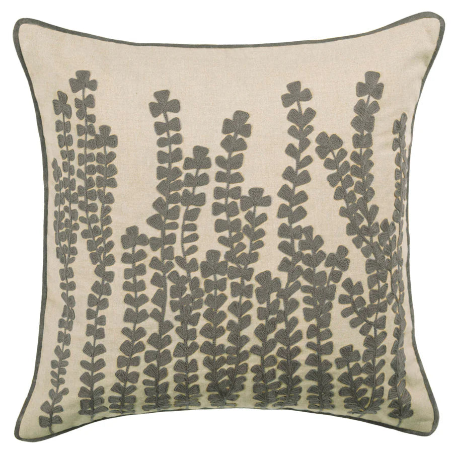 Herb Embroidered Feather Cushion Steel